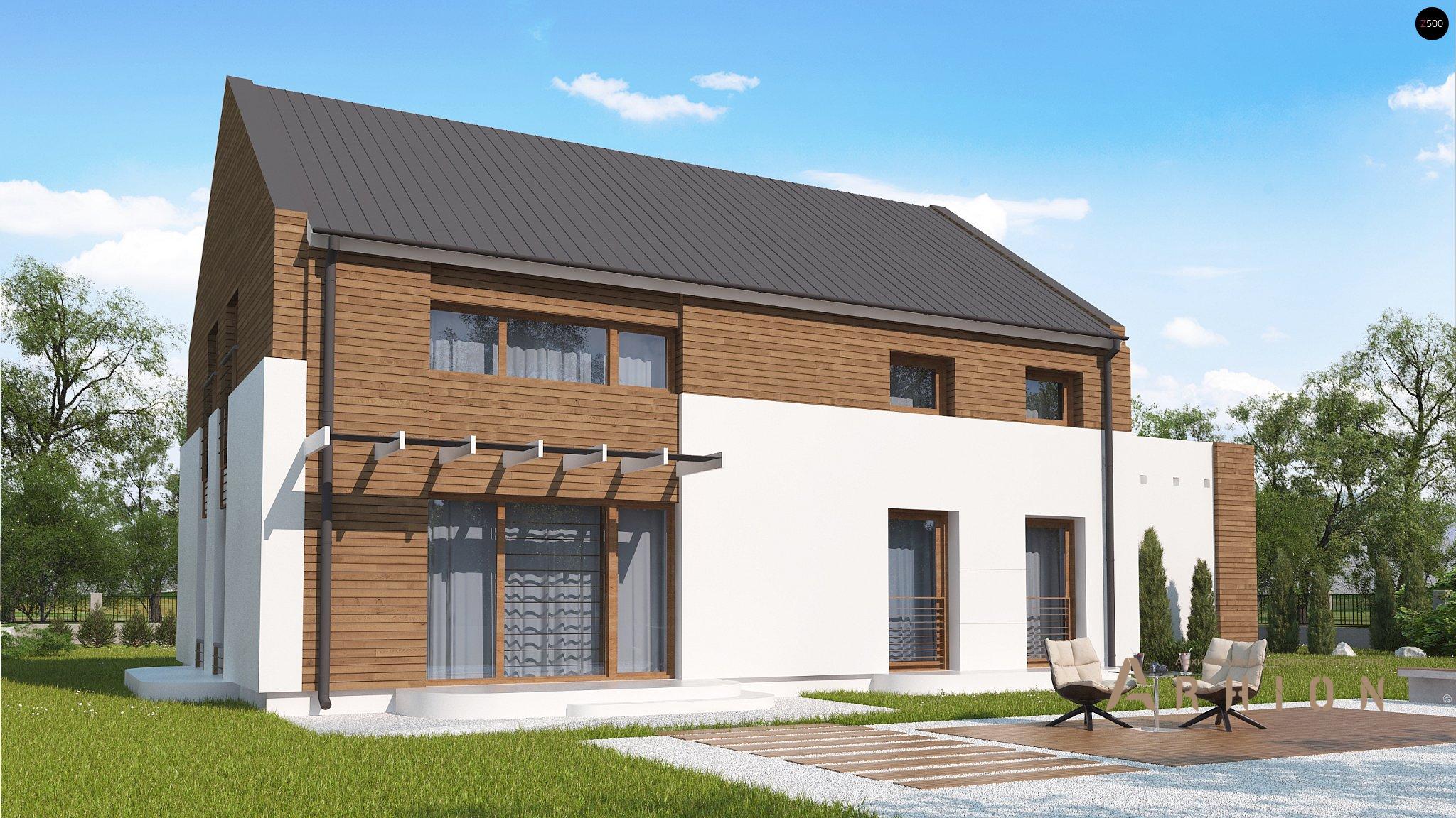 2. Проект одноэтажного дома в стиле барн с двускатной кровлей, Zx11 GL, площадью - 236 кв c мансардой, терассой, балконом, гаражом